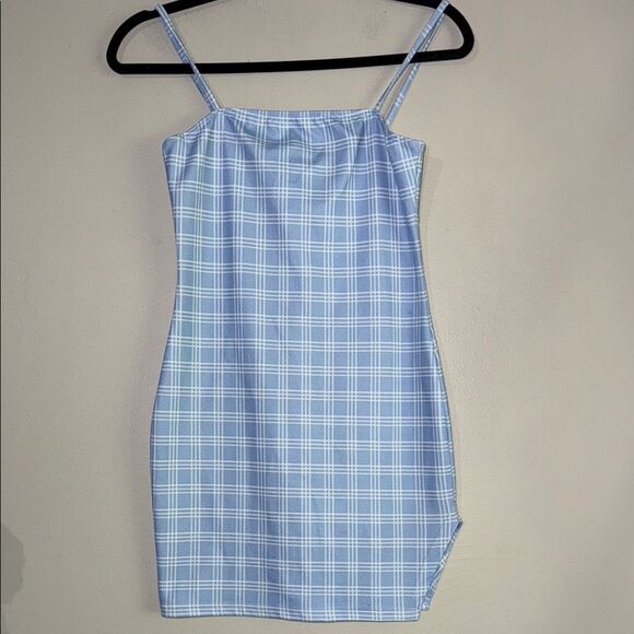 Blue Plaid Checkered Bodycon Dress - Picture 1 of 10